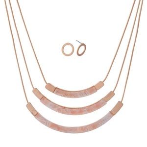 3 Tiered Pink Acetate and Gold Necklace Set